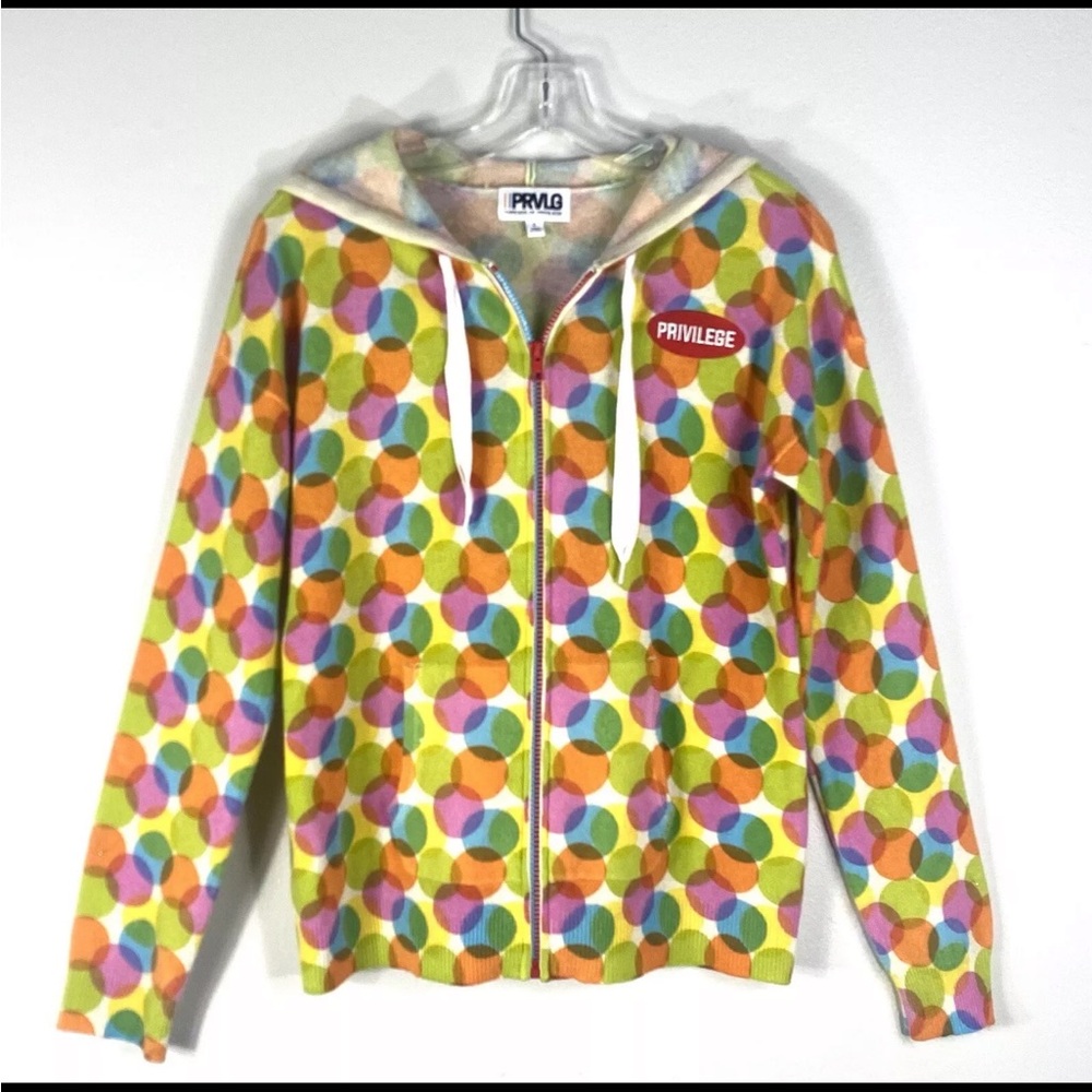 PRVLG Threads Of Privilege Colorful Polka Dot Cashmere Hoodie Zip Sz S Excellent